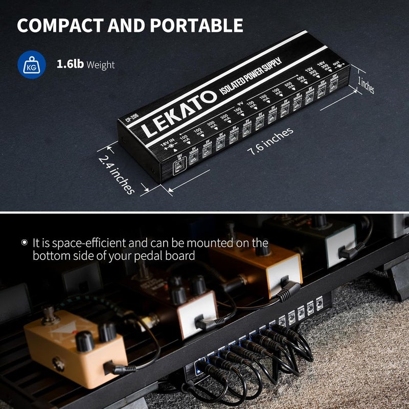 LEKATO مزود طاقة دواسات الجيتار - مزود طاقة معزول بـ 12 منفذ، خرج DC 9V/12V/18V، من 100mA إلى 500mA لدواسات التأثيرات - Image 5